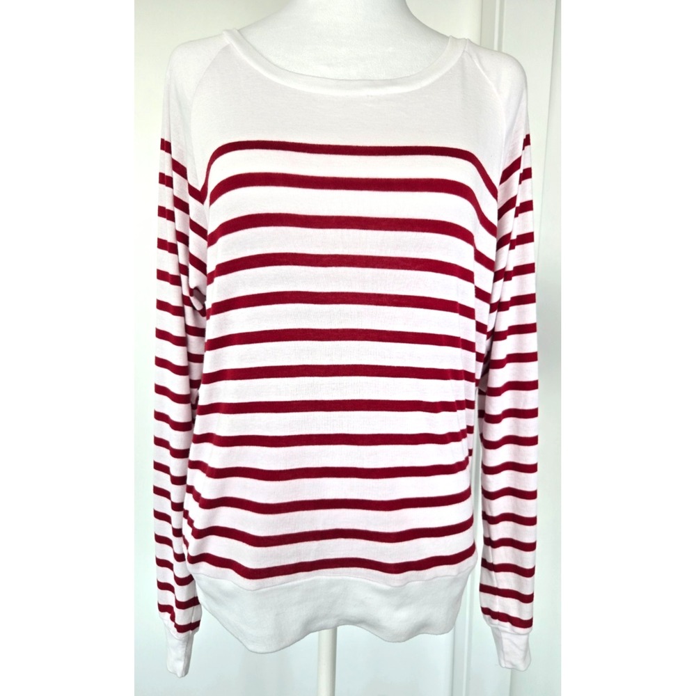 TNA Red Striped Long Sleeves Sweater OverSz Boat Neck Minimalist Quiet Lux Sz XS